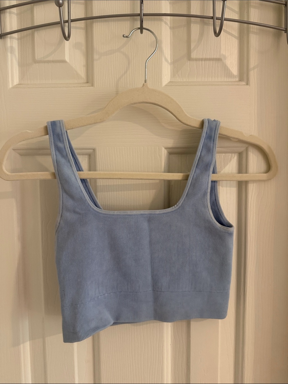 American Threads Light Blue Ribbed Square Crop Tank